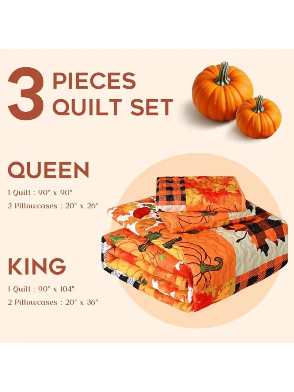 Cozy Fall Patchwork Quilt Bedding Set - Queen Size for Thanksgiving Decor